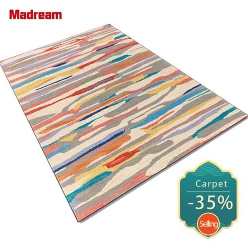 Carpets For Living Room Nordic Style Contrast Color Watercolor Stripes Rugs For Bedroom Cute Fashion Girl Room Pink Floor Mats