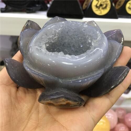 Beautiful natural crystal Lotus pedestal agate geode mineral specimen