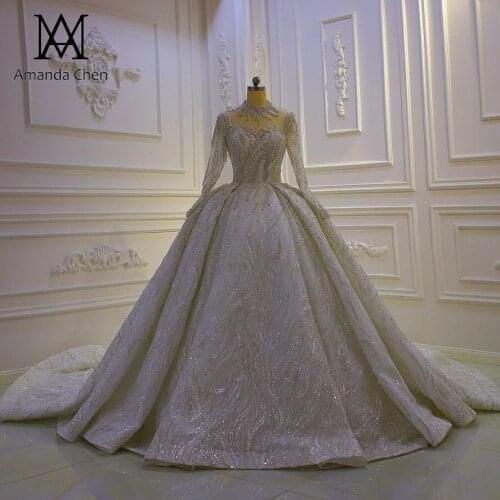 Bruidsjurk Lace Applique Crystal Beading Full Sleeved Wedding Dress