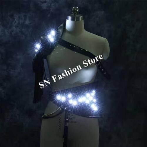 LZ26 Led light white costumes party bar singer dancer dj wears sexy clothes led shoulder led waistcost stage cosplay club show