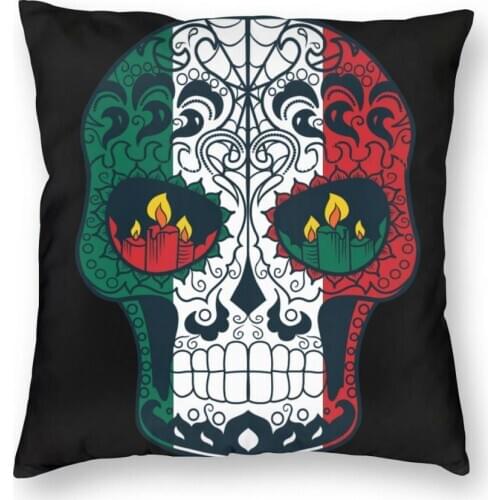 Mexican Flag Colours Day Of The Dead Sugar Skull Throw Pillow Cover Polyester Decorative Pillow Novelty Pillowcover Home Decor