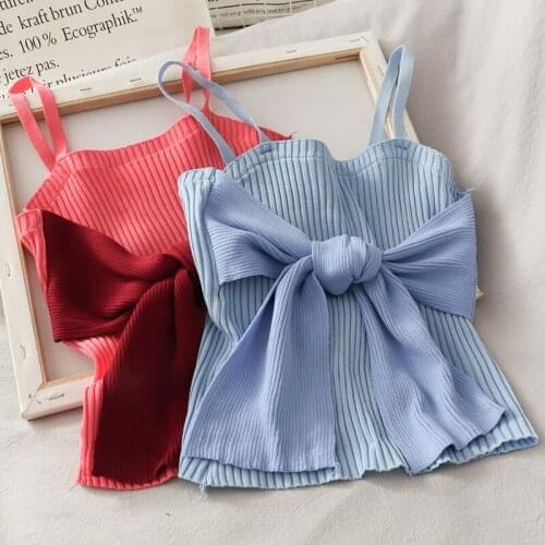 Cute Summer Little Top Spaghetti Strap Big Bowknot Knitted Sweater Top