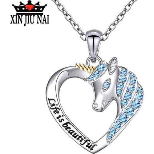 New accessories unicorn unicorn Pegasus necklace two-color heart pony pendant ladies boutique accessories