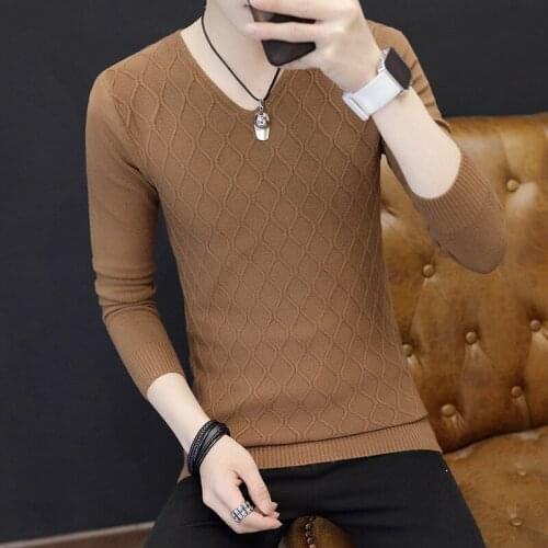 Autumn Clothes Thin Section Youth Sweater Men V-neck Shirt Slim White Sweater Autumn Casual Cotton Sweaters