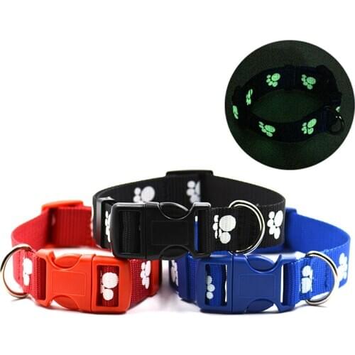 Pet Dog Collar Luminous/Reflective Bone/Paw Style Adjustable Dog Collar Pet Puppy Necklace Nylon Small Dog Collars S L Pet Lead