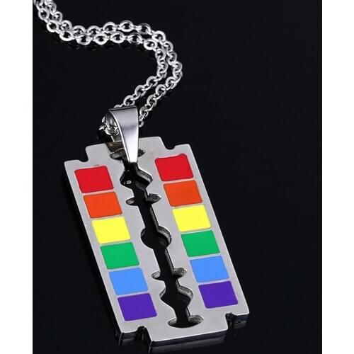 Pride Pendant, Stainless Steel & Rainbow LGBT Charm Necklace for Gay&Lesbian Couples Gifts Adjustable C Bracelet