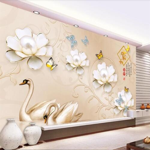 Custom wallpaper 3d European beautiful blue jewelry flower stereo photo mural TV background wall papers home decor 3d wallpaper