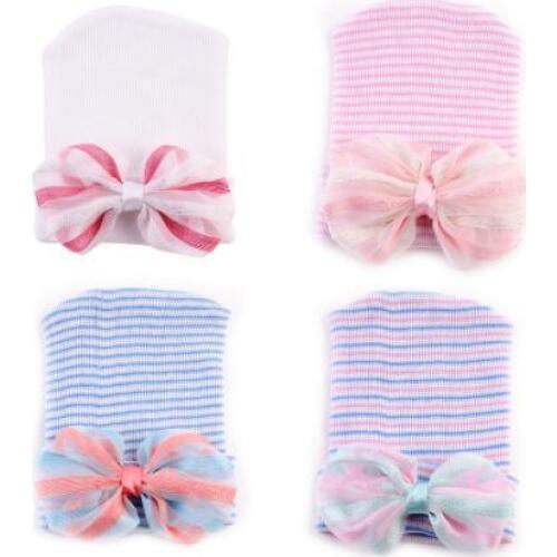 On sale 1pcs Newborn Baby Hospital Hat Baby Hats With Colorful Bowknot Hat Skullies Beanie Photography Props Drop Shipping