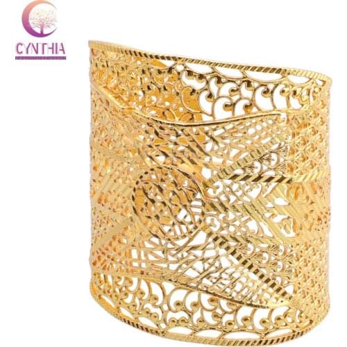 CYNTHIA Luxury Dubai Wide Bracelet Bangle for Women Gold Color African India Jewelry Bridal Wedding Banquet Gifts