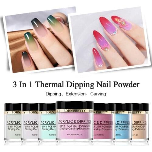 10ml Thermal Dipping Nail Powder 3 IN 1 Temperature Color Changing Acrylic Polymer Extension Carving DIY Nail Decor nail art