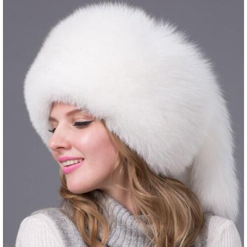 Natural Fox Fur Outdoor Cap Fashion Thick Warm Multifunction Skullies Beanies Hats Adjustable Size Winter Accessories for Women