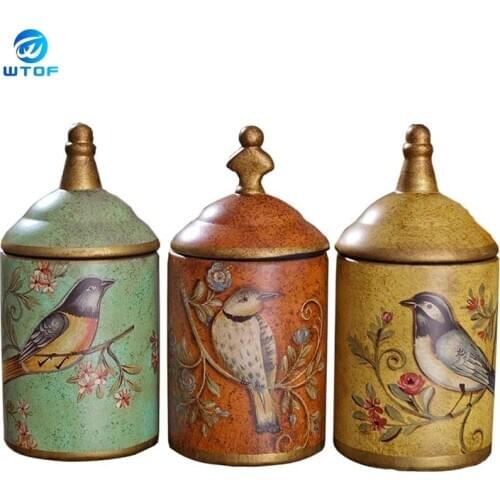 Vintage Ceramic Kitchen Canister Jars Storage Bottles Retro Tea Candy Tin Sugar Pot Organizer Painted Storage Jar Cans Cooking