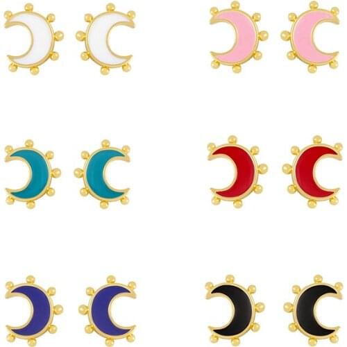 New Moon Shape Stud Earrings For Women Korean Sweet Candy Colors Enamel Crescent Dangle Earring Trendty Simple Jewelry Gift