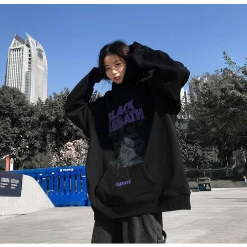 Streetwear Black Girls Gothic Oversized Double-sided printing Hoodie Streetwear Womens hip-hop Couple High Street Sweatshirts