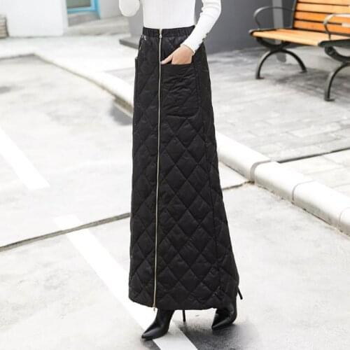 Women 2020 Autumn Winter Thick Warm A-line Skirts Female Elastic High Waist Skirts Office Ladies Solid Down Cotton Skirts J05