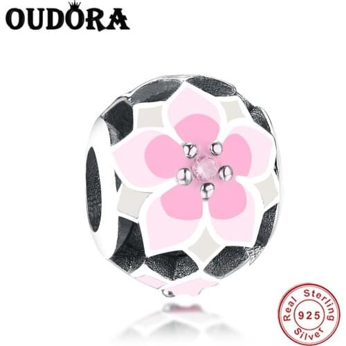 Fit Original Pandora Charm 925 Sterling Silver Bracelet Bloom Flower Charm Bead For Women Fashion DIY Jewelry Berloque Making