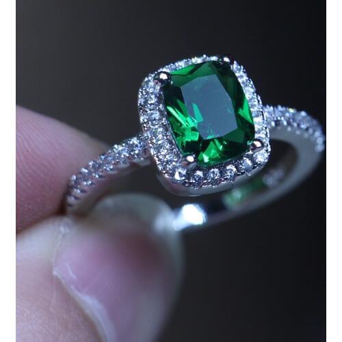 2017 Women Fashion Jewelry Cushion cut 3ct AAA Green Zircon 5A Zircon stone 925 Sterling silver Engagement Wedding Band Ring