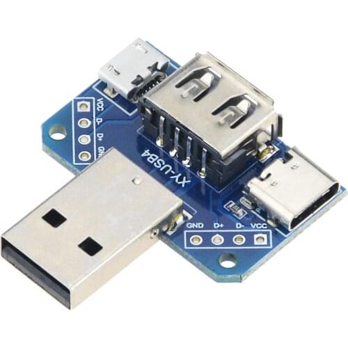 1PCS DC 5V 4 in 1 USB to Micro to Type-C 4P 2.54mm Connector Adapter Plate Male to Female USB Connector