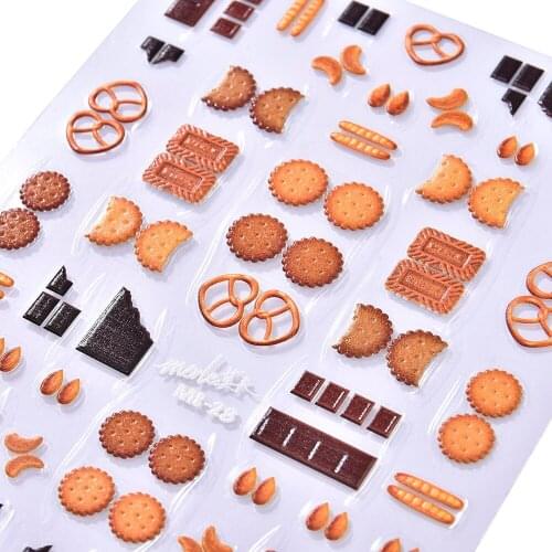 1Pcs Food Series DIY Nail Art Stickers Decor Daily 5D Nail Sticker Embossed Cookies Fruit Nail Manicure Decoration Design Tips