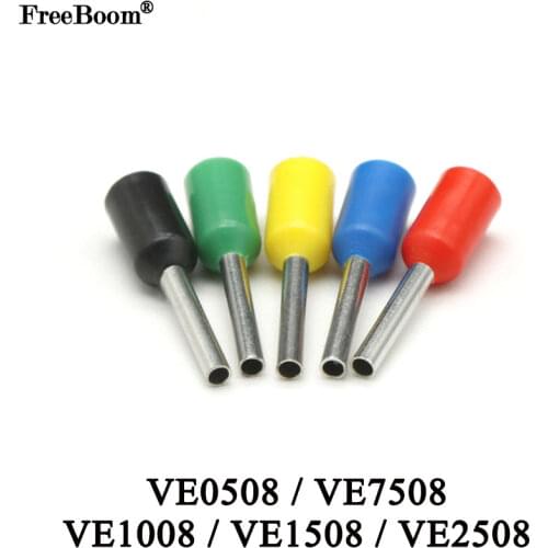 20pcs VE Tubular Terminal Electrical Cable Connector Brass Pipe 8mm PVC Insulated Ferrules Red Yellow Blue Green Black