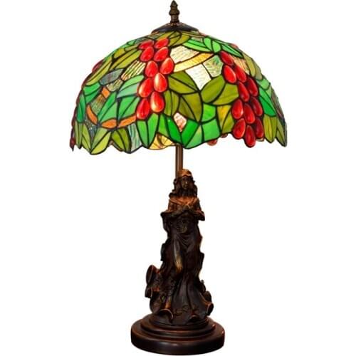 12 inch American green grape creative desk lamp Tiffany Stained Glass Retro bar restaurant children bedroom bedside table lamp