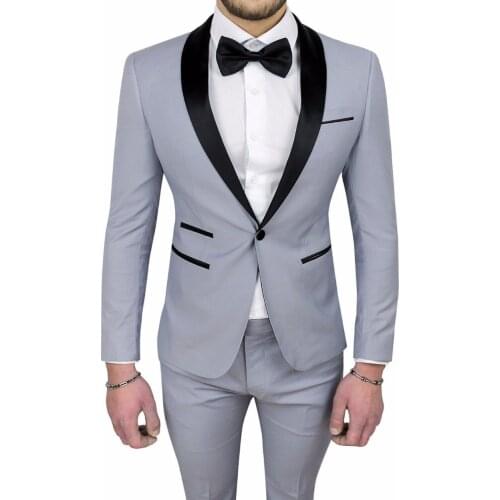 2 Pieces Terno Masculino Tailor Made Wedding Suits For Men Light Gray Groomsman Groom Tuxedos Prom Suits Jacket+Pants+Tie
