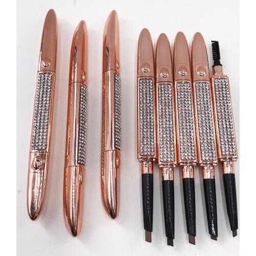 Custom Logo 2 In 1 Double-headed 5 Color Eyebrow Pencil Waterproof Natural and Long-lasting Triangle Precise Eyebrow Shape