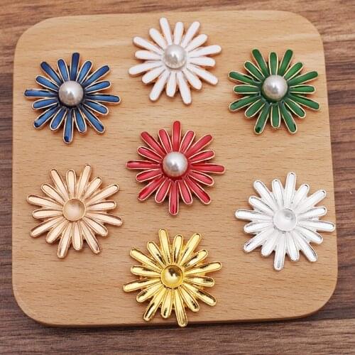 20 PCS 29mm Metal Flower Connector Setting Alloy Enamel Imitation Pearl Flower DIY Accessories For Jewelry Making