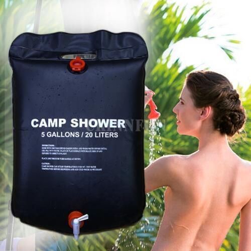 20Pcs/Lot 20L / 5 Gallons Solar Energy Heated Camp Shower Bag Outdoor Camping Utility Water Storage PVC Black Shower Water Bag