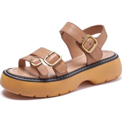 2021 Fashion Open Toe Women Summer Platform Sandals Female Buckle Strap Genuine Leather Shoes Thick Bottom Trifle Casual Sandals