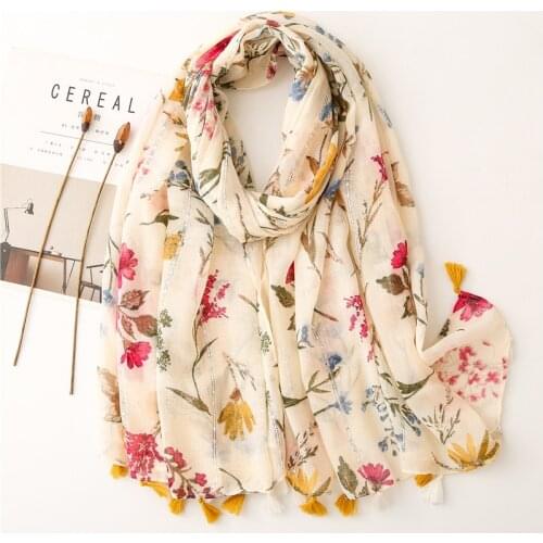 2021 Luxury Brand Lovely Floral Sequin Tassel Viscose Shawl Scarf Ladies Fashion Head Wraps Pashmina Stole Muslim Hijab 180*90Cm