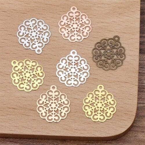 50pcs 15x17mm Hollow Flower Motif Charms Gold/Silver Plated Snowflake Jewelry Findings DIY Pendant Necklace Bracelet
