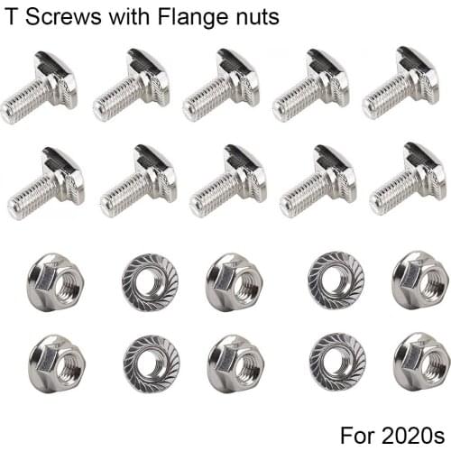 M5 Carbon Steel T head bolts Screws Fastener For Aluminum Extrusion Profile 2020s with M5 Hexagon Flange Nuts sets