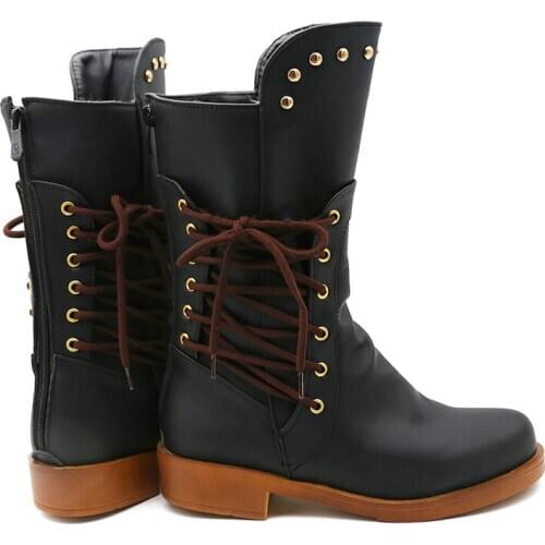 Fashion Womens Boots Hot Sale Rivet Belt Buckle Boot Spring Autumn Female Student Casual Quality PU Leather Boot