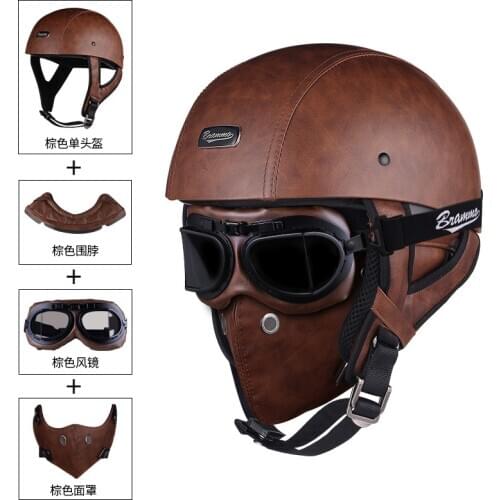 BRAMMO Skull Cap Motorcycle Helmet Vintage Half Face Helmet Motorbike Scooter Retro German Style chopper Cruiser Helmets