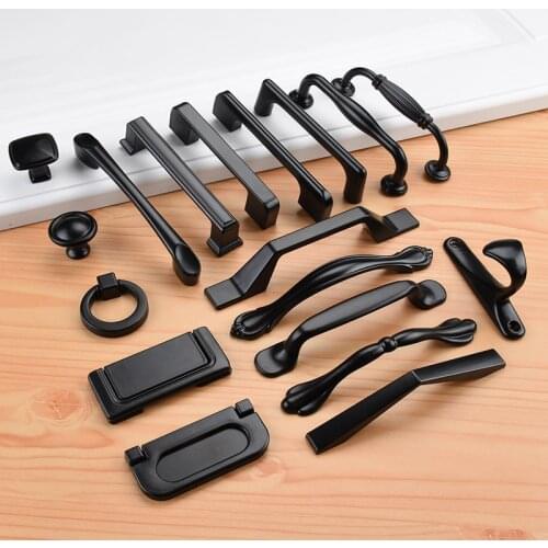 Aluminum Alloy Black Cabinet Handles American Style Solid Kitchen Cupboard Pulls Drawer Knobs Furniture Handle Hardware
