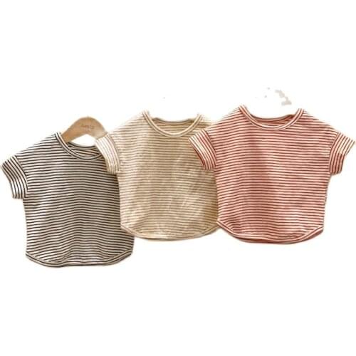 Korean Style Baby Tops Ins Summer Striped Short Sleeve T-shirt For Boys Girls Cotton Casual Tees Shirt New Born Clothes 3M-24M