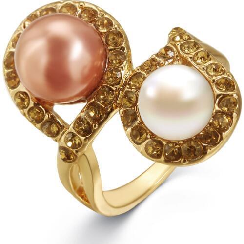 Two-color Imitation Pearl Ring Micro Inlaid Zircon Ring Womens Party Engagement Ring Anniversary Gift Valentines Day Gift