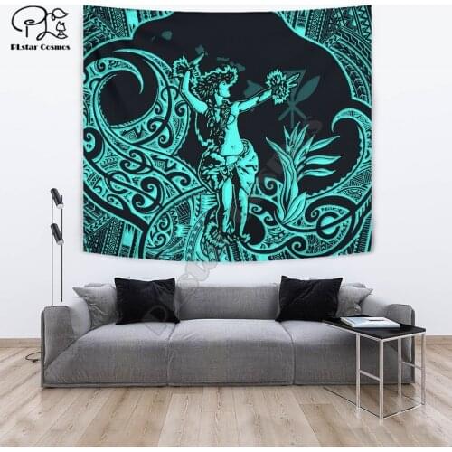 Hawaii Polynesian style Tapestry -Hula Girl Neon Blue 3D Printing Tapestrying Rectangular Home Decor Wall Hanging