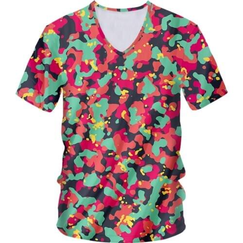 IFPD EU/US Size Red Green Camouflage 3D Printed V-neck T Shirt Men Camo Tshirts Casual Military Clothes Colorful T-shirts Gothic