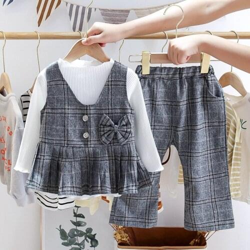 Girls 3pcs Cothes Sets Spring Autumn Children Fashion Cotton Vest T-shirts Pants Birthday Suits For Baby Girl Kids Lattice Set