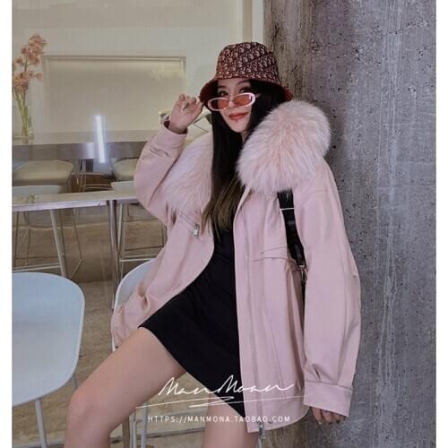 Real Rex Rabbit Fur Liner Parka Coat 2020 New Winter Jacket Womens Long Removable White Raccoon Fur Collar Korean Oversize