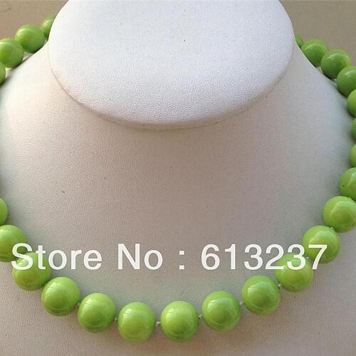 Fashion green shell baking paint 10mm charms glass round simulated-pearl beads chain necklace trendy women jewelry 18inch GE4121