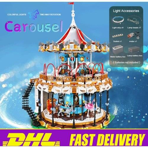 MOULD KING APP RC Motorized Carousel Model Streetview Building Blocks Assembly Bricks Toys New Kids Birthday Christmas Gifts
