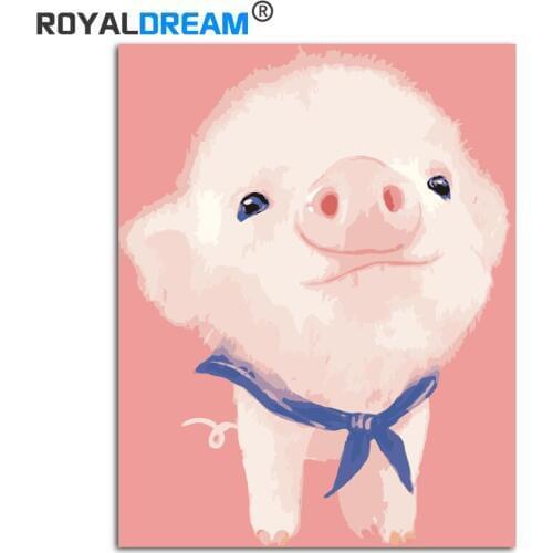 ROYALDREAM Pink Pig Animal DIY Digital Oil Painting By Numbers Europe Abstract Canvas Painting For Living Room Wall Art