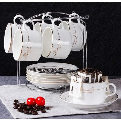 European Ceramic Cup Coffee Cup Set Simple Coffee Cup 6-Piece Set Household Small Luxury Coffee Cup, Dish and Spoon