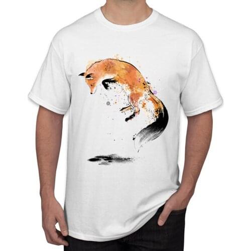 2020 New Fashion Jumping Red Fox Print Men T-Shirt Hipster Fox Tee Short Sleeve O-Neck Casual Tops
