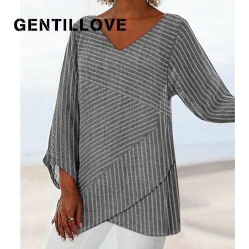 New Fashion Irregular Plus Size Striped Long Sleeve Spring Summer Baggy Blouse High Quality Casual Female Outwear Solid Shirt