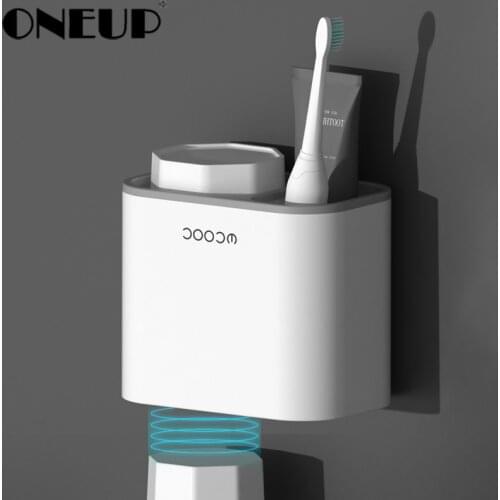 ONEUP Magnetic Double-cup Toothbrush Holder No Nail Wall Stand Shelf Wall-mounted Bathroom Accessories Integrated Storage Rack