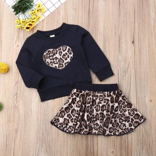 2PCS Newborn Baby Girl Autumn Clothes Cotton Long Sleeve Heart Tops Leopard Skirt Outfits Children Clothing